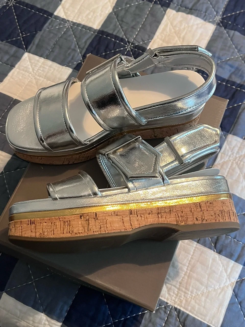 Franco Sarto Silver Metallic Cork-Platform Sandals